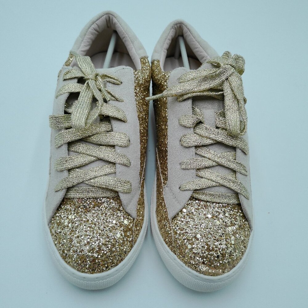 Nature Breeze Two-Tone Gold Glitter‎ Classic Lace-up Fashion Sneakers - 7 - New